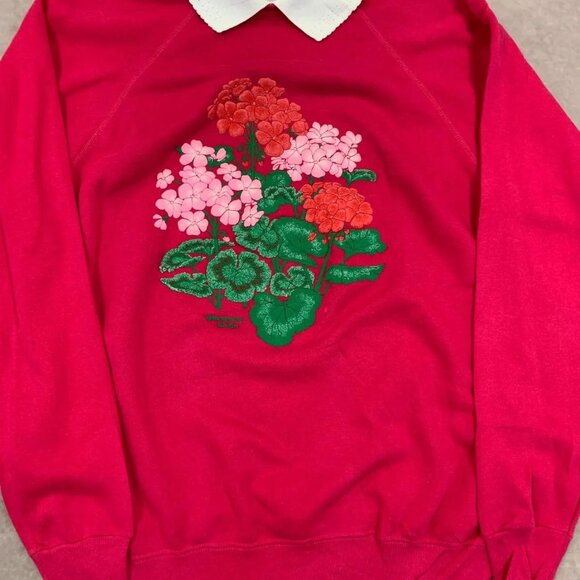 Vintage Sweatshirt cottagecore flower patterned jumper with collar Women's - Picture 3 of 5